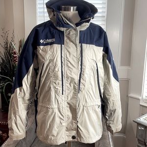 Columbia Heavy Winter Coat Gray/Blue inner lining can zip out pockets Sz M EUC
